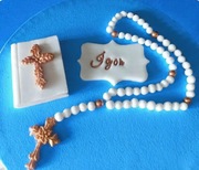 Zestaw na komunię z masy cukrowej na tort dekoracja różaniec krzyżyk 