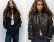PULL&BEAR czarno brązowa ramoneska biker skóra eko NOWA bomberka XS/34