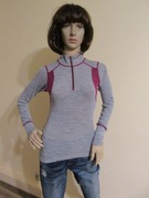 DEVOLD damska szara bluzka stójka na zamek 100% wełna merino_ XS