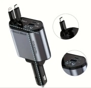 ŁADOWARKA SAMOCHODOWA DO ZAPALNICZKI WYSUWANA OBROTOWA 4W1 2 X USB-C