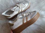 Białe sneakersy platforma złote paski 39