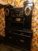 Kredens dębowy czarny ANTYK z lustrem oraz biblioteczka PRL 