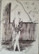 Szkic piórem Dziewczyna przy Oknie