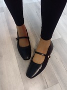 (42/43) Czarne baleriny wieczorowe z zapięciem, NOWE 