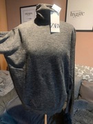 ZARA sweter tunika oversize z golfem z wełną i alpaką rozdarcia