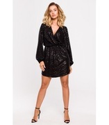 Sylwestrowa mini z cekinami i dekoltem kopertowym - czarna rozm. XL