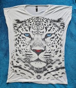 Koszulka biała z nadrukiem lamparta, rozmiar S