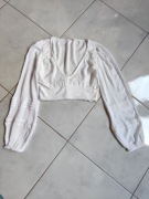 Pull& Bear tetrowa top  bawełniana krótka bluzka letnia ozdobna wyszywana