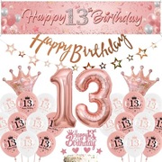 Zestaw dekoracji urodzinowych różowy 13 urodziny 