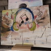 Obraz  ręcznie malowany akrylami, muzyka- linia ży