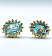 Złote Kolczyki Pr. 585 z Naturalnym Błękitnym Topazem i Cyrkoniami