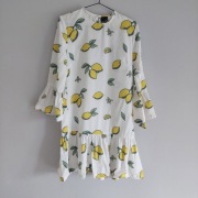 Nowa jedwabna sukienka w cytryny print xs s  silk