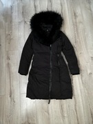 Puchowy płaszcz Zara czarny kaptur kurtka puch pierze