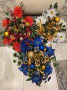 Stroik świąteczny Bożonarodzeniowy ze świeczką na cmentarz 