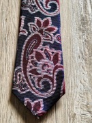 Jedwabny krawat Lambert _ granatowo - czerwono - biały _ 8 cm