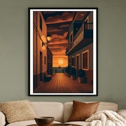 Teneryfa - uliczka w Puerto de Santiago o zachodzie słońca - plakat 40x60cm