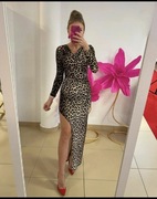 Zjawiskowa sukienka w panterkę – nowa z metką, rozmiar M/L