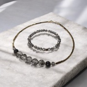 Naszyjnik zloty grafit choker kamienie cyrkonie minimalizm