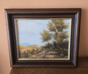 Niderlandzki obraz olej na płótnie w ramie XXw. Wiejski krajobraz.