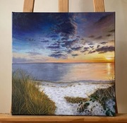 Obraz na płótnie pejzaż morze ręcznie malowany 40x40cm