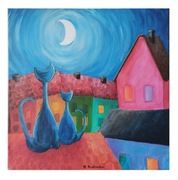 Obraz ręcznie namalowany na płótnie KOTY Kot Obrazek dla dzieci Dachowce