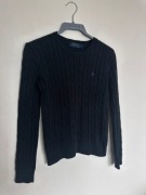 Polo Ralph Lauren sweter warkocz damski czarny 100% bawełna klasyk premium