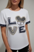 Zdobiony T-shirt damski Love & Mickey