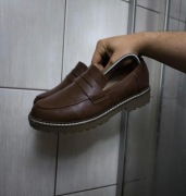 Damskie Półbuty Loafersy na Grubej Podeszwie Brązowa Skóra Rozmiar 41  Ch