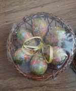 Ozdoba wielkanocna pisanki w koszyku 6 sztuk 