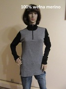 JANUS damska czarna bluzka w szarą pepitkę jak nowa 100% wełna merino_L