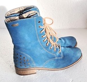 Botki trzewiki workery skóra zamsz sznurowane ćwieki niebieskie błękitne 38