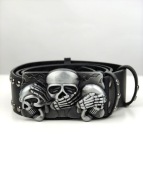 NOWY Skórzany pasek do spodni męski czarny punk rock goth czaszka y2k