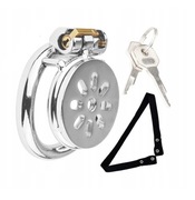 Płaski Stalowy pas cnoty, Chastity Flat Cage oring 45mm + Uprząż