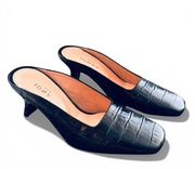 Czarne klapki Jonak Paris, wzór krokodyla, skórzane