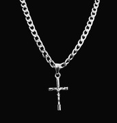 Naszyjnik męski pancerka 55 cm 6 mm + krzyżyk stalowy + czarne pudełko