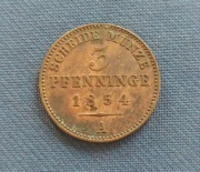 NIEMCY, 3 PFENNINGE 1854A.