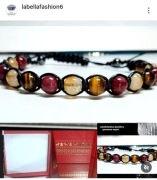 BRANSOLETKA KAMIENIE CYTRYN GRANAT TYGRYSIE OKO MĘSKA SZER 17 cm PUDEŁKO 