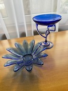 Szklany niebieski zestaw do serwowania półmisek patera Krosno