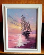 "ŚWIT NAD BRZEGIEM MORZA"-OBRAZ OLEJNY NA PŁÓTNIE 48x38 