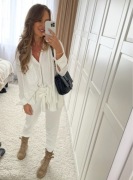 Materiałowe białe spodnie Zara z paskiem s/36 dzianina