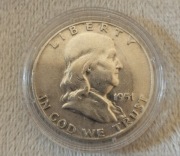 USA 1/2 pół dolara 1951 r B. Franklin srebro 