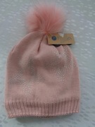 Śliczna czapka damska , zimowa z futerkiem marki PAVERS róż "diamenciki"