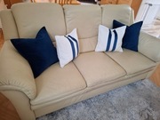 Beżowa sofa i fotel skórzany - jak nowe! Komplet wypoczynkowy