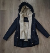 Kurtka parka zimowa granat granatowa futerko kożuszek ZARA 38M