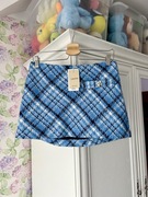 Mango Tweedowa spódnica krótka mini w kratę 36/S niebieska kratka mini