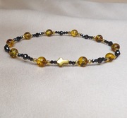 Bransoletka różaniec kamienie bursztyny krzyżyk czarny turmalin unisex