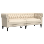 Kremowa sofa Chesterfield trzyosobowa, obita lnem