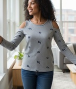 Bluzka damska z wycięciami - granatowy wzór M/L