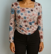 Bluzka długi rękaw kwiaty S 
