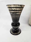Czarna waza / puchar art déco ze srebrnym zdobieniem – vintage szkło